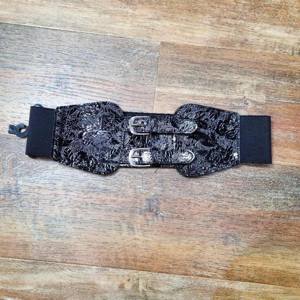 FAUX LEATHER CORSET BELT WITH STRETCH ELASTIC SIZE MEDIUM LARGE
